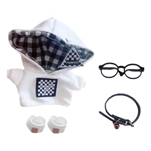 niannyyhouse 10cm-15cm 20cm Plush Doll Clothes Coat Shoes Glasses Necklace Stuffed Toy Dressup (White, 20cm)