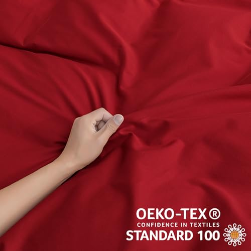 Image of JELLYMONI Cotton Duvet Cover Full Size - Crimson Red Comforter Cover with Button 100% Washed Cotton 3PCS Breathable Soft Solid Bedding Set Duvet Cover 80x90in & 2 Pillowcases (NO Comforter)