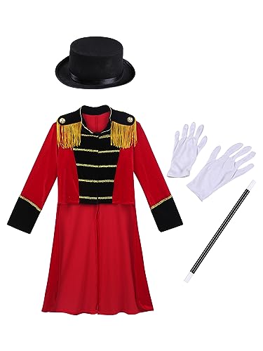 Kids Circus Ringmaster Lion Tamer Jacket Long Sleeve Tassels Tailcoat with Hat Magic Performance Outfits3