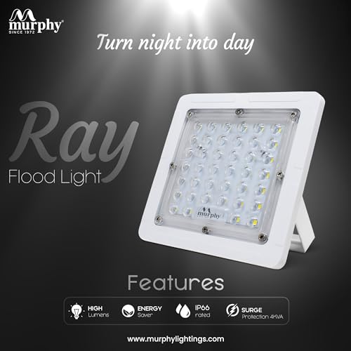 Image of Murphy Ray 20W LED Flood Light with Day-Night Sensor & Driver, Cool White 6500K, IP66 Waterproof, Outdoor Security & Landscape Lighting, BIS Approved, 2-Year Warranty - Pack of 4
