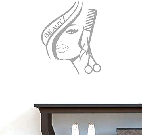 Miniatura 5 de BIBITIME Calcomanía de pared moderna de belleza con tijeras de peluquería y peluquería de pelo cortado con tijeras, calcomanía de pared para