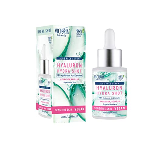 Victoria Beauty - Sérum hyaluronique hautement dosé à l'aloe vera, sérum naturel pour le visage pour les peaux sensibles avec acide hyaluronique, 96 % d'ingrédients naturels (1 x 30 ml) Cover