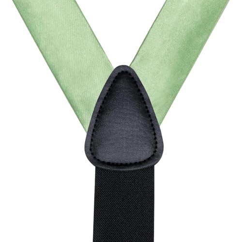 Image of Hi-Tie Men's Suspenders and Tie Set Silk Adjustable Elastic Y Braces with Strong 6 Clips Pocket Square Set