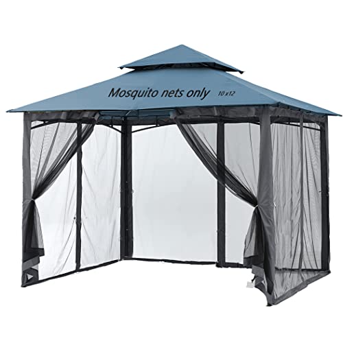 Mosquito Netting for Gazebo Canopy, Replacement Screen Walls Netting with Slip Rings, 4-Door Zipper, Easy to Install Black (Net Only) (10x12FT)