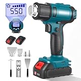 Trsaow Battery Hot Air Gun, with 2 x 4.0 Ah Batteries, 50-550°C Heat Gun with LCD Digital Display, Cordless Plastic Welder Tool, Wireless Hot Air Blower Kit Includes 5 Nozzles and 2 Scrapers