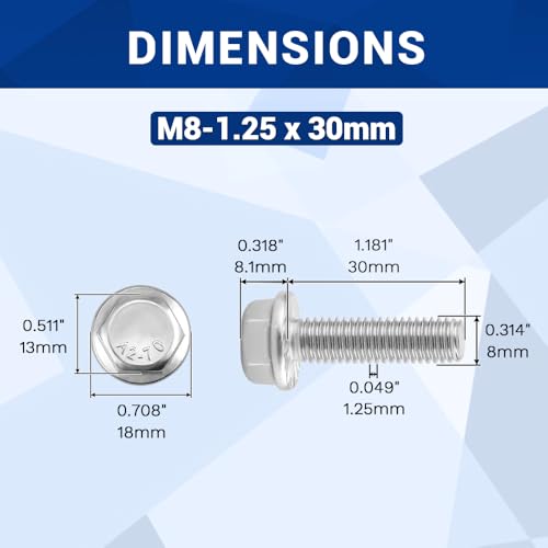Image of M8-1.25 x 30mm Serrated Flange Hex Bolts + Flange Nut + Flat Washer + Lock Washer Combo Pack, 304 Stainless Steel 18-8, for Automotive & Machinery, 12 Sets