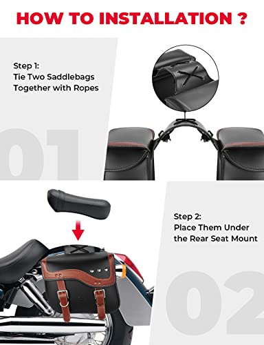 Kemimoto Motorcycle Saddlebags, 30L Large Capacity Saddle Bags Motorcycles, Pu Leather Motorcycle Luggage Bag For Sportster Softail Dyna V-Star Shadow, Universal Motorcycle Accessories, Brown #TOP3