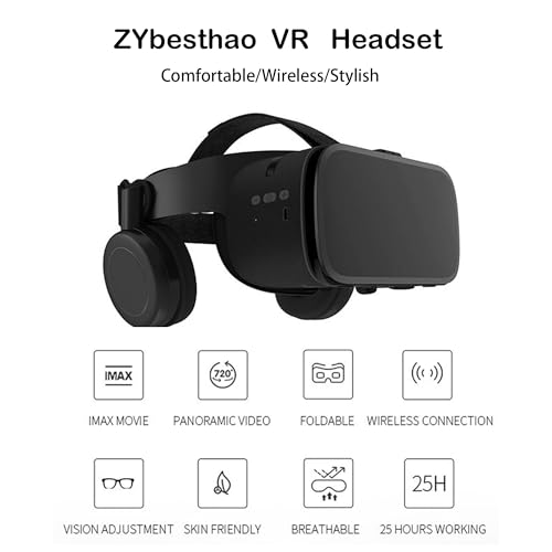 Image of VR Headset for iPhone & Android Phones with Wireless Headphones, Virtual Reality Goggles Set for 4.5 inch-6.5 inch Phones，3D VR Glasses for IMAX Movies &VR Games