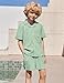 Arshiner Boys Green Outfit Short Sleeve Textured Button Down Shirt and Shorts Set Summer Beach Wear with Pocket 9-10 Years