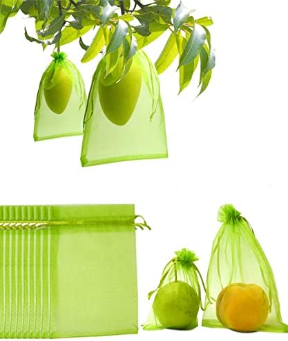 Miuezuth 50PCS Fruit Protection Netting Bags for Fruit Trees, 6x4 Inch Garden Mesh Barrier Bags to Protect Plants from Pest Birds Squirrels, Fruit Cover Mesh Bag with Drawstring, Reusable, Green