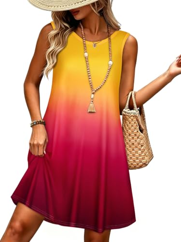 Image of elescat Women's Summer Dresses Casual Sleeveless Loose Sundress with Pocket