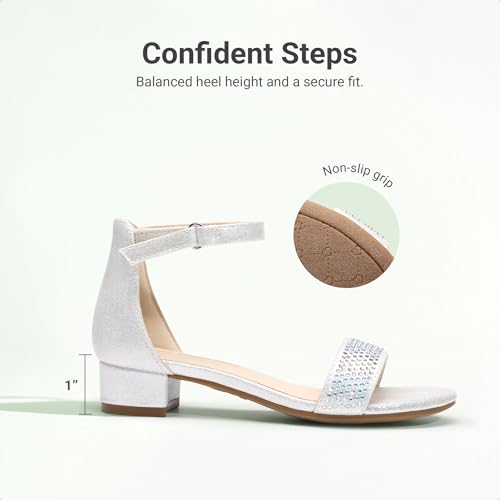 Image of DREAM PAIRS Girls Sandals Low Heel Dress Pump Ankle Strap Flower Wedding Party Shoes for Little Kid /Big Kid