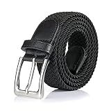 BSLLNEK Elastic Braided Belt, 1 3/8", Woven Stretch Belt for Golf Casual Jeans Shorts Pants (Black,