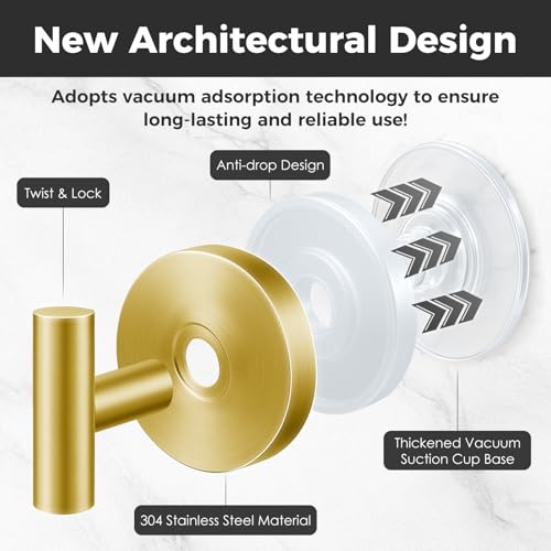 Image of Shower Hooks for Inside Shower,No-Drill Removable&Reusable Towel Hooks for Bathroom,Heavy Duty Suction Cup Hooks for Glass Window,2 Packs(Gold)
