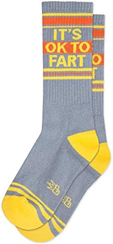 Gumball Poodle IT'S OK TO FART Socks Make A Statement, Unisex Gym Sock: Gray, Orange and Yellow
