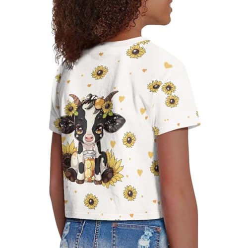 Image of Girl Crop Top Shirts for Summer Cute T Shirts Short Sleeve Tees for Kids 5-16