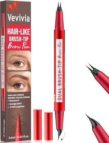 Vevivia Beauty Vevivia Eyebrow Pencils for Women - Eyebrow Pen with Dual-Brush-Tip & Curved Tip for Natural Fuller-Looking Brows, Precise Hair-Like Strokes for All Brow Types, Last All-Day Brow Makeup, Dark Brown