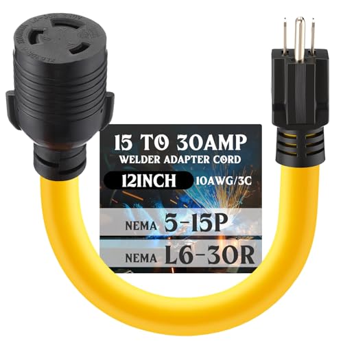 Tellegloww NEMA 5-15P to L6-30R Generator Welder Adapter 15A 3