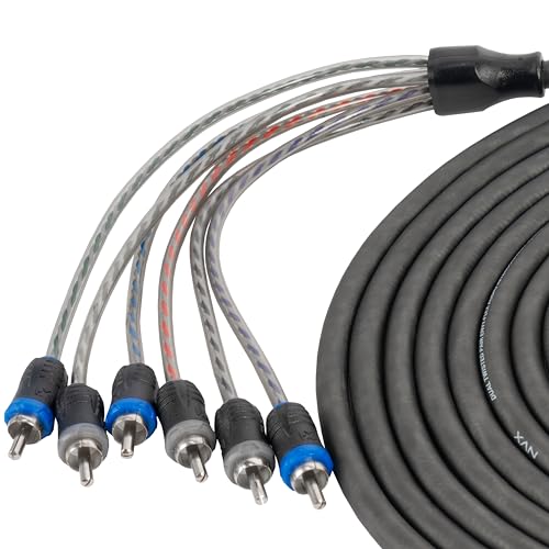 NVX&reg; XIV65 16.4 ft (5 Meter) Oxygen Free Copper 5/6-Channel Twisted Pair V-Series Car Audio RCA Audio Interconnect Cable with Shielded Noise Reduction and Split-tip Silver-Plated Ends