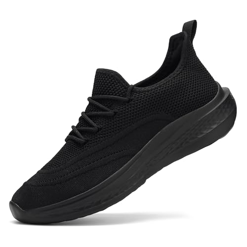 VAMJAM Men's Running Shoes Slip On Walking Shoes Non Slip Lightweight Workout Shoes Breathable Gym Sneakers Fashion Mesh Sneakers Allblack Size 132