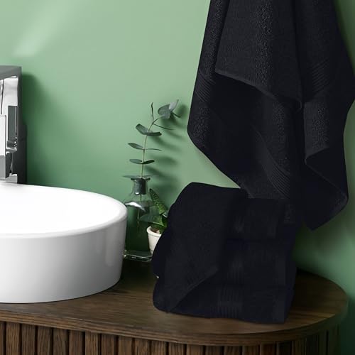 Belizzi Home Ultra Soft 6 Pack Cotton Towel Set, Contains 2 Bath Towels 28x55 inch, 2 Hand Towels 16x24 inch & 2 Wash Coths 12x12 inch, Ideal for Everyday use, Compact & Lightweight - Black - Thumbnail 3