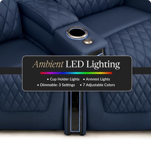 Image of Seatcraft Apex Home Theater Seating Navy Blue Single Recliner | Italian Leather, Wall Hugger, Zero Gravity, Powered Headrest & Lumbar, Power Recline, Zero Gap