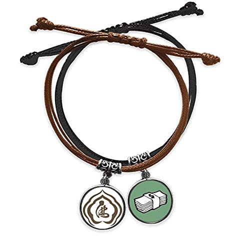 Pulsera del Budismo de cuerda y cuero con patrón de dinero amuleto zen
