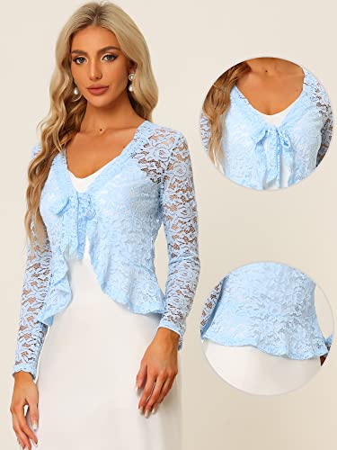 Image of Allegra K Bolero Shrug for Women's Lace Cardigan Tie Front Crop Ruffled Formal Dressy Wedding Shrugs