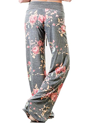 Image of iChunhua Women's Comfy Stretch Floral Print Drawstring Palazzo Wide Leg Lounge Pant
