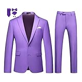 MOGU Mens Two Piece Suit Slim Fit Tuxedo for Groomsmen Prom Wedding Party (Suit Jacket + Pants) US Size Blazer 44/Pants 40 Lilac