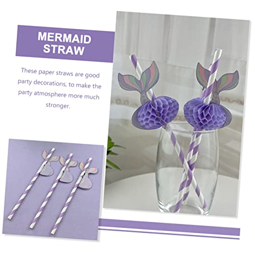 50 pitillos de papel color violeta diseño sirena miniatura 4