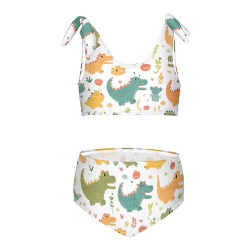 KLL Cute Cartoon Crocodile Alligator Girl 2 Piece Bikini Sets Beach Swimsuits Swimming Suits Cute Shoulder Strap