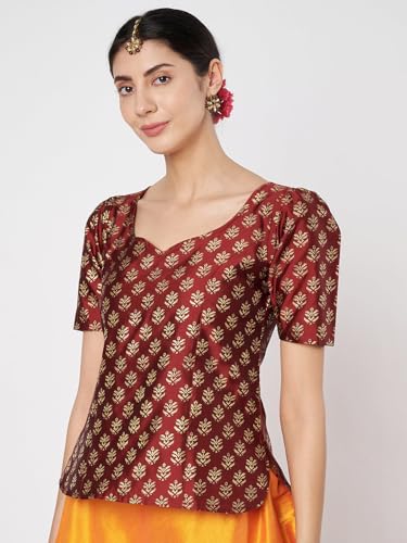 Image of studio rasa Women's Silk Blend Hand Block Printed Top for Wedding Festive Party