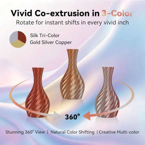 Image of Kingroon PLA Filament, Multicolor Silk PLA Filament, Tri Color 3D Printer Filament, 1.75 mm, Dimensional Accuracy + /- 0.03 mm, 1kg Spool(2.2lbs), Gold Silver Copper