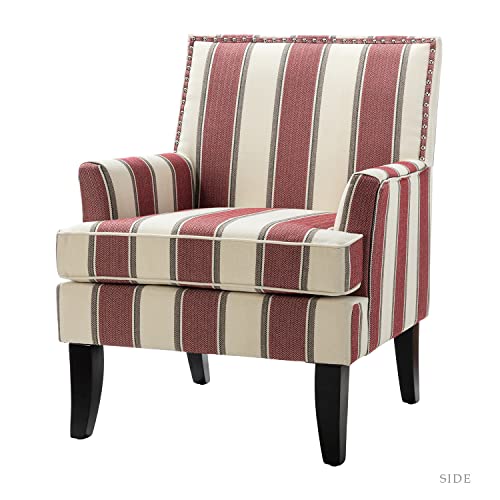 HULALA HOME Modern Accent Chair with Arms and Wooden Legs Striped Accent Chair Armchair High Back Rest Padded Armrest and Comfortable Cushioned Seat for Living Room Stripe Red