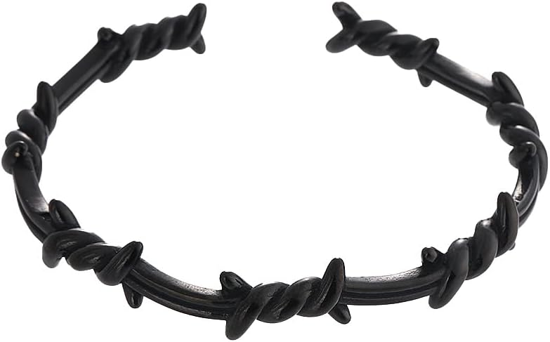 TURTLEDOVE Retro Twisted Cuff Bangle Bracelet Metal Crown of Thorns, Barbed Wire Bracelet for Men Women Black