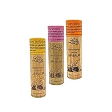 Luxiny Lip Balm 3-Pack Vegan, Natural Moisturizing Lip Care in Bamboo Tubes with Sunflower Wax and Vitamin E .15, Vanilla Buttercream, Mango, Black Cherry