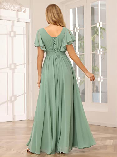 Seim Chiffon Long Bridesmaid Dresses With Pockets Pleated Bodice V Neck Formal Dress For Women Party Burgundy 06 #TOP1