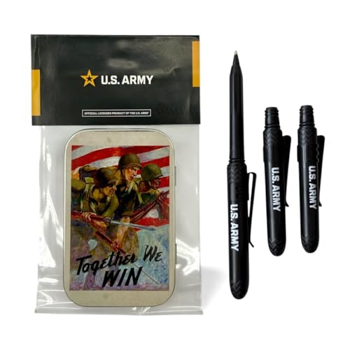 Pokka Officially Licensed Together We Win U.S. Army Collectible Tin Pens – USA Made - 3 Pocket Pens with Clips – Vintage Military Gift Set for Veterans, History Fans, EDC, Desk or Display
