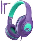 RockPapa C24 Cuffie per Bambini con Cavo, Microfono HD, Leggero, Pieghevole Cavo Cuffie con Jack 3.5mm, On-Ear Stereo Bass Cuffie per Scuola/Viaggi/Telefono, Viola Verde