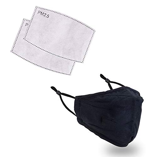 Trimming Shop Mascarilla facial de algodón con filtro, lavable y a prueba de polvo, mascarilla transpirable y de seguridad, mascarilla anticontaminación, negro, paquete de 1