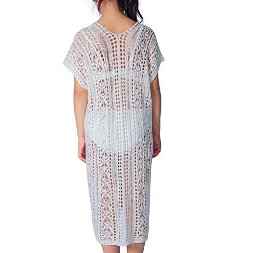 Idowela Solid Crochet Girls Swim Cover Up, Cute Beach Swimsuit Coverup For Girls 7-9 Years, White #TOP1