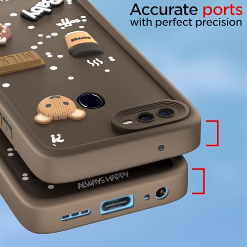 Image of Outlouders Back Cover for Oppo F9 / F9 Pro / A5 / A5S / A7 / A11K / A12 / Realme 2 /2 Pro / U1 | 3D Cartoon Cute Fun Bear | Silicone Full Body Protection Bumper Case (Brown)