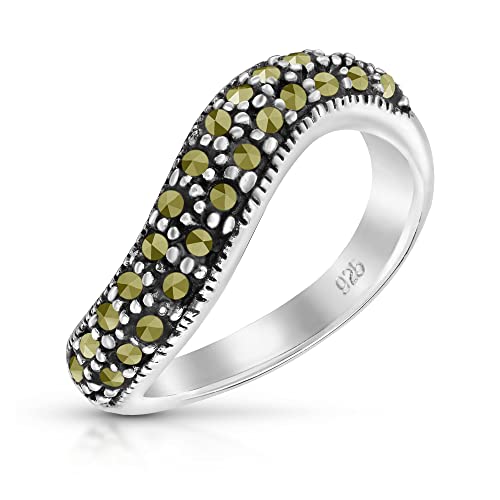 AeraVida Contempo Swirl Iron Marcasite Style Pyrite Embellished .925 Sterling Silver Ring (7) | Elegant Vintage-Inspired Sterling Silver Jewelry