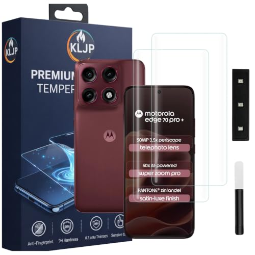 Image of KLJP Advanced HD+ UV Tempered Glass Screen Protector For Motorola edge 70 pro plus (Pack of 2) Full Adhesive UV Curved Screen Protector Case Friendly HD Clarity with installation kit