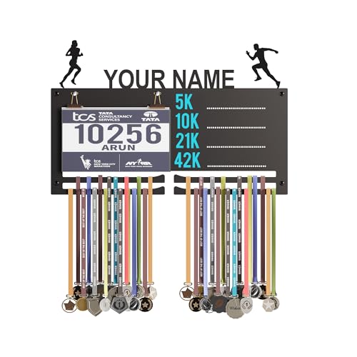 Image of GLORY MEDAL HANGERS Personalized Marathon Bib & Medal Display Board | Running & Sports Achievement Holder | Hold Upto 40 Medals