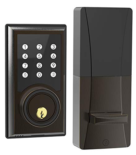 Turbolock Tl-201 Electronic Keypad Deadbolt Keyless Entry Door Lock W/ Code Disguise, 21 Programmable Codes, 1-Touch Locking + 3 Backup Keys, Bronze #TOP4