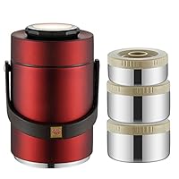 Vacuüm Lunchbox 2300 Ml Vacuüm Bento Box 2300 Ml - 3-Laags Roestvrijstalen Lunch Thermos | Geïsoleerde Eetbak Voor Warm Of Koud Eten | Met Draaghandgreep (Rood) 3-lags Voedselpot