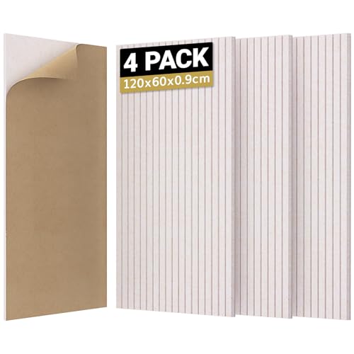 TONOR 4 Pack Akustikpaneele selbstklebend, 120x60x0.9 cm Schalldämmung Schallschutz wand Schallschutzplatten Akustikplatten, Akustische Behandlung und Wanddekoration für Studio Büro, Helles Kamel