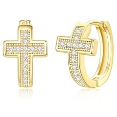 Gold Cross CZ Huggie Earrings